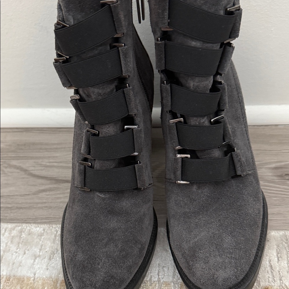 Aquatalia Women's Grey Suede Elastic Strap Ankle Boots